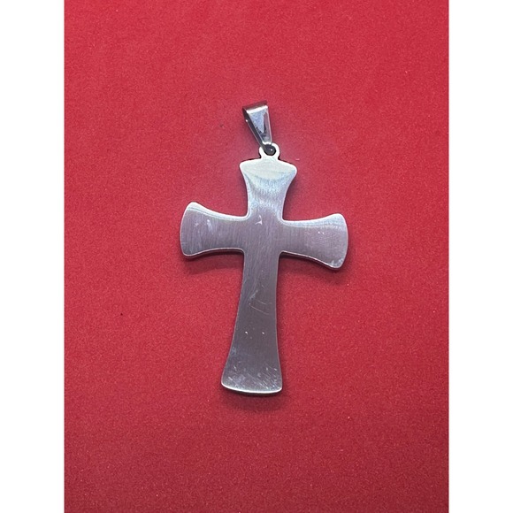 Silver Tone Black Inlay Crystal Cross Pendant Men Women Unisex Jewelry - Picture 3 of 7